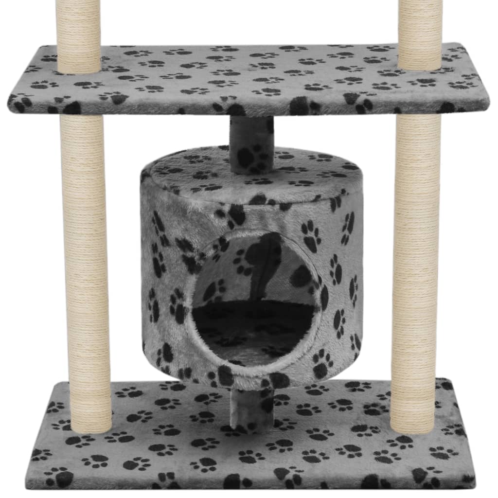 Ansamblu pisici, stâlpi funie sisal, 95 cm imprimeu lăbuțe Gri Lando - Lando