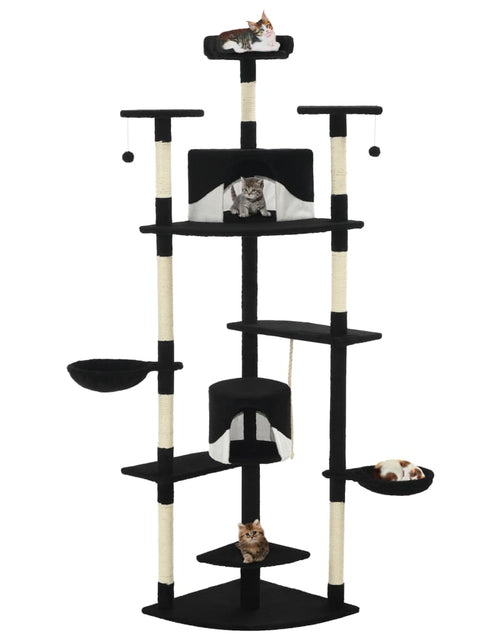 Încărcați imaginea în vizualizatorul Galerie, Ansamblu pisici, stâlpi din funie de sisal 203 cm Negru și alb - Lando
