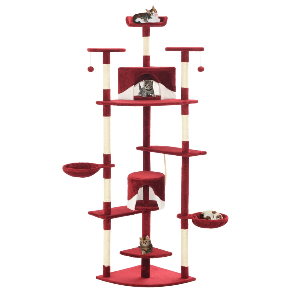 Ansamblu pisici, stâlpi din funie de sisal 203 cm Roșu și Alb - Lando