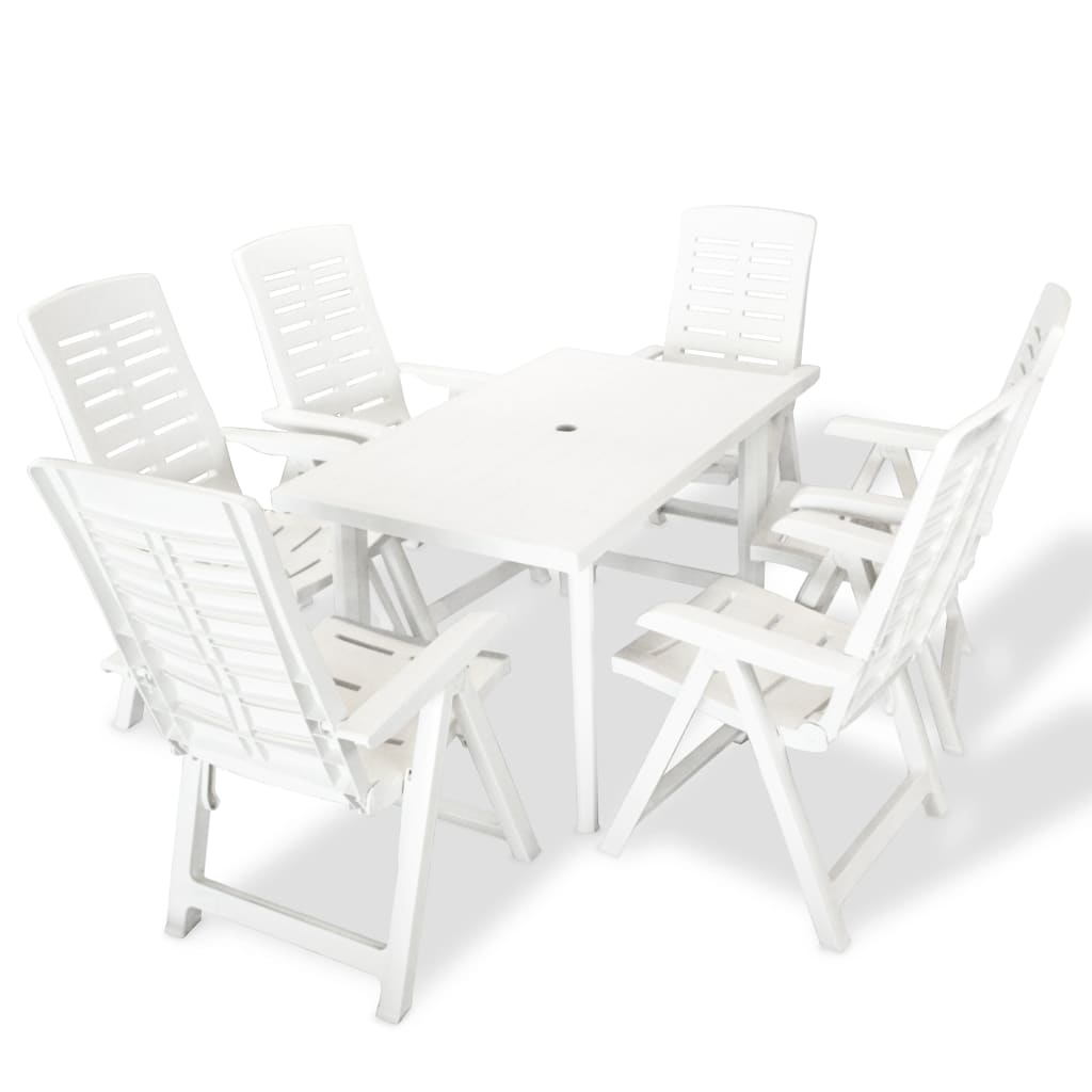 Set mobilier de exterior, 7 piese, alb, plastic - Lando