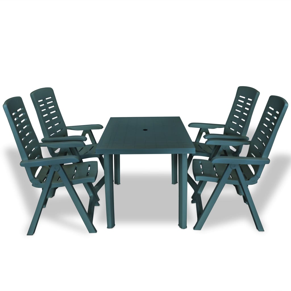 Set mobilier de exterior, 5 piese, verde, plastic - Lando