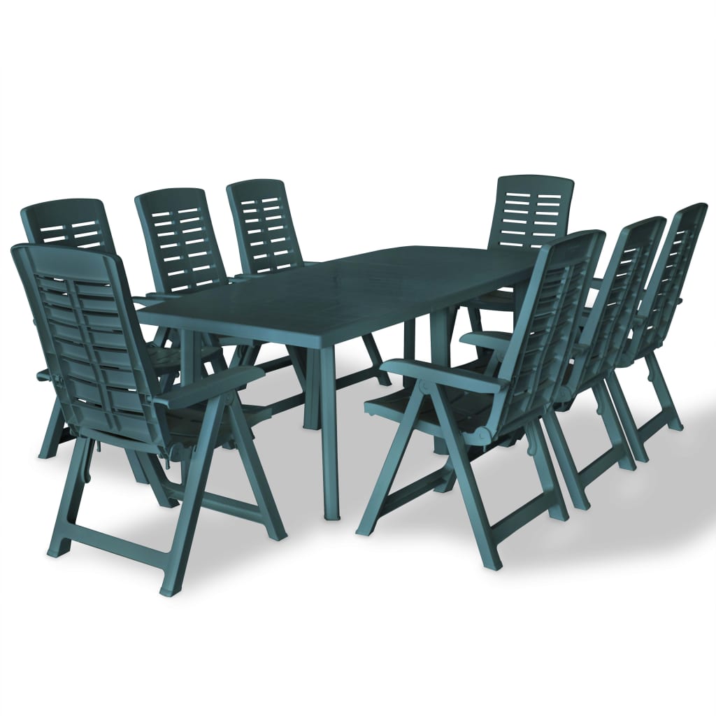 Set mobilier de exterior, 9 piese, verde, plastic - Lando