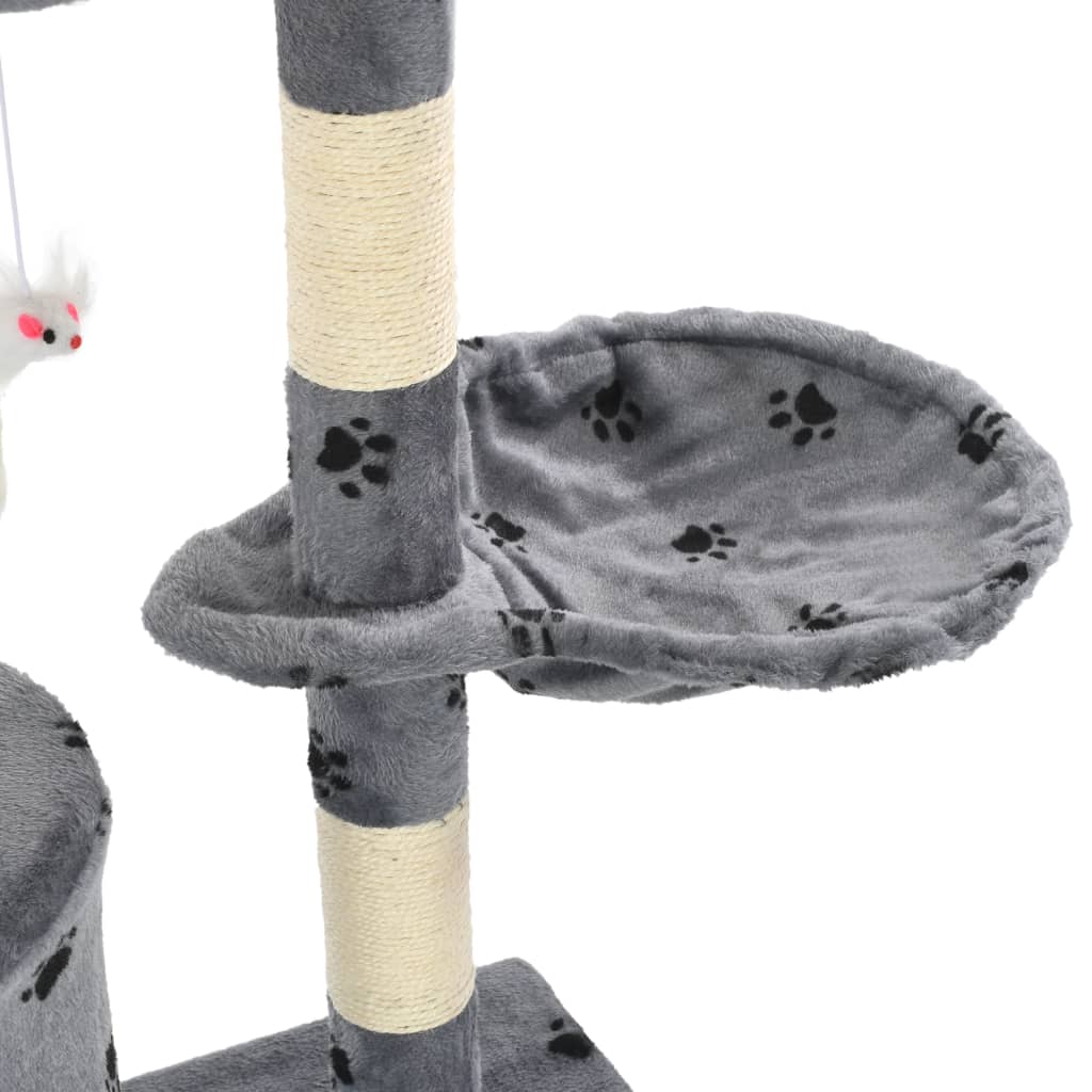 Ansamblu pisici stâlpi funie sisal, 138 cm imprimeu lăbuțe, gri Lando - Lando