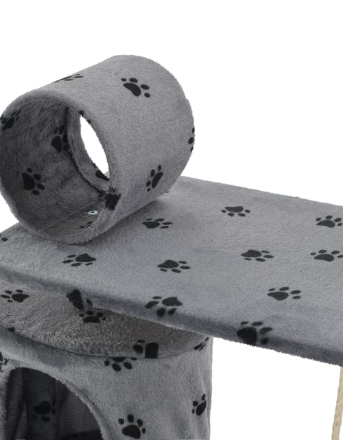 Încărcați imaginea în vizualizatorul Galerie, Ansamblu pisici stâlpi funie sisal, 140 cm imprimeu lăbuțe, gri Lando - Lando
