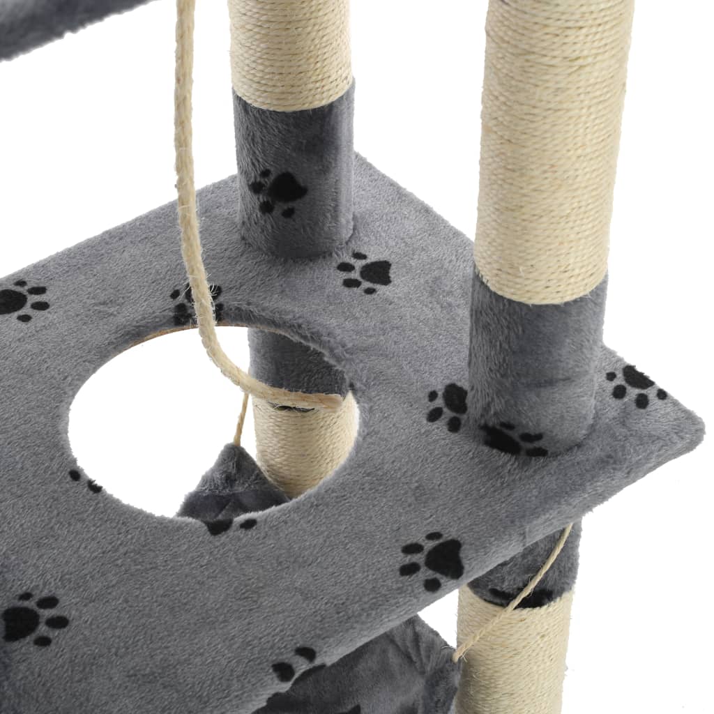 Ansamblu pisici stâlpi funie sisal, 140 cm imprimeu lăbuțe, gri Lando - Lando