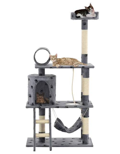 Încărcați imaginea în vizualizatorul Galerie, Ansamblu pisici stâlpi funie sisal, 140 cm imprimeu lăbuțe, gri Lando - Lando
