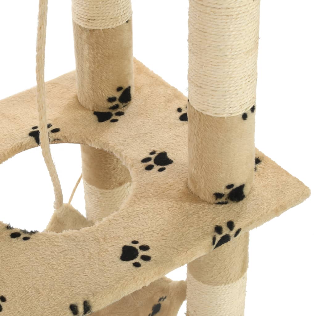 Ansamblu pisici, stâlpi funie sisal 140 cm imprimeu lăbuțe, bej Lando - Lando