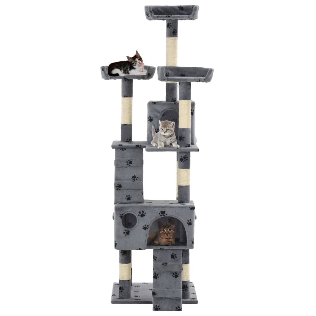 Ansamblu pisici cu funie de sisal, 170 cm, imprimeu lăbuțe, gri Lando - Lando