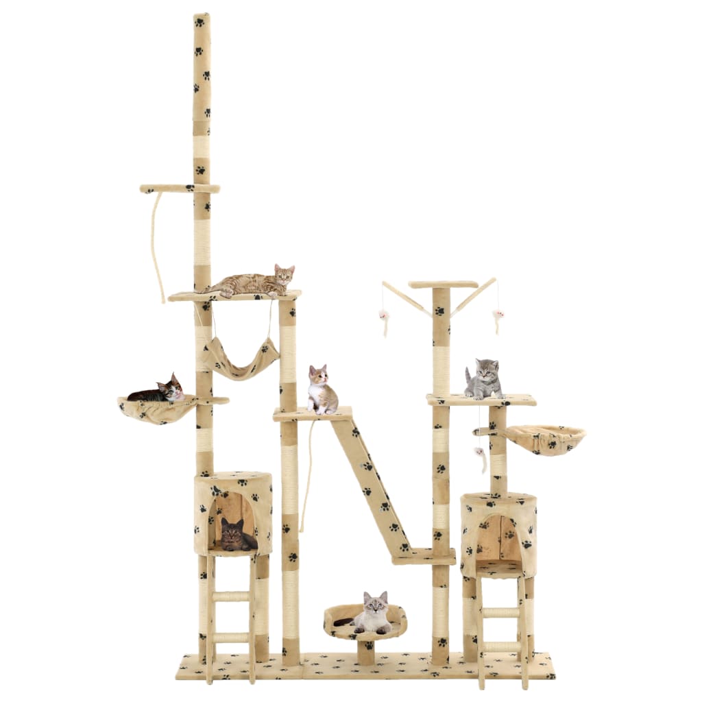 Ansamblu pisici cu funie sisal, 230-250 cm imprimeu lăbuțe, bej Lando - Lando