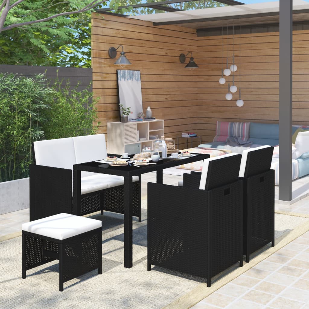 Set mobilier de exterior cu perne, 6 piese, negru, poliratan Lando - Lando