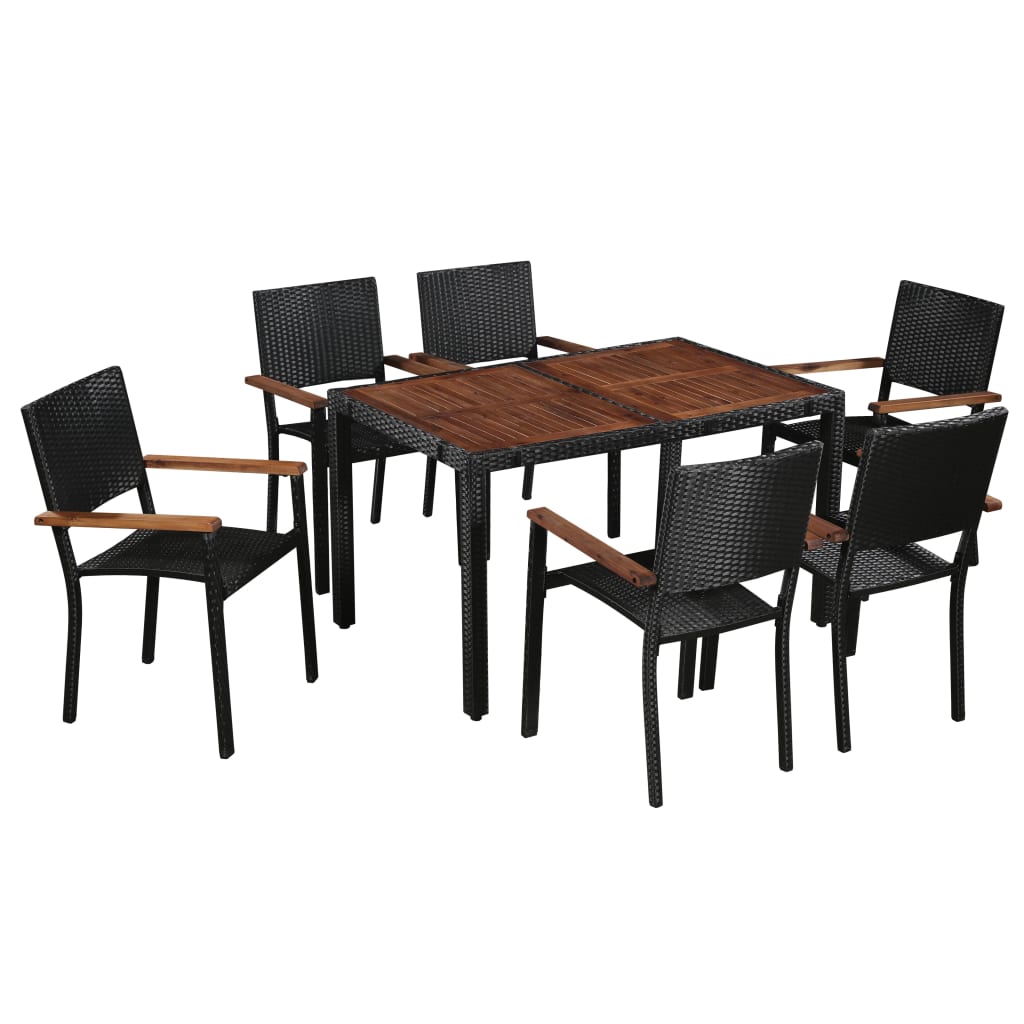 Set mobilier de exterior 7 piese negru, poliratan, lemn acacia Lando - Lando