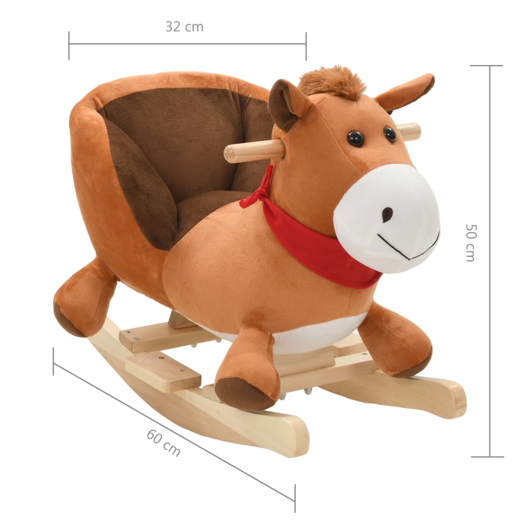 Balansoar animal, cal, cu spătar, pluș, 60 x 32 x 50 cm, maro Lando - Lando