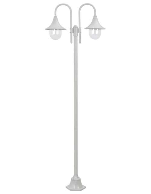 Încărcați imaginea în vizualizatorul Galerie, Stâlp cu lumini de grădină E27 220 cm, aluminiu 2 lămpi, alb - Lando
