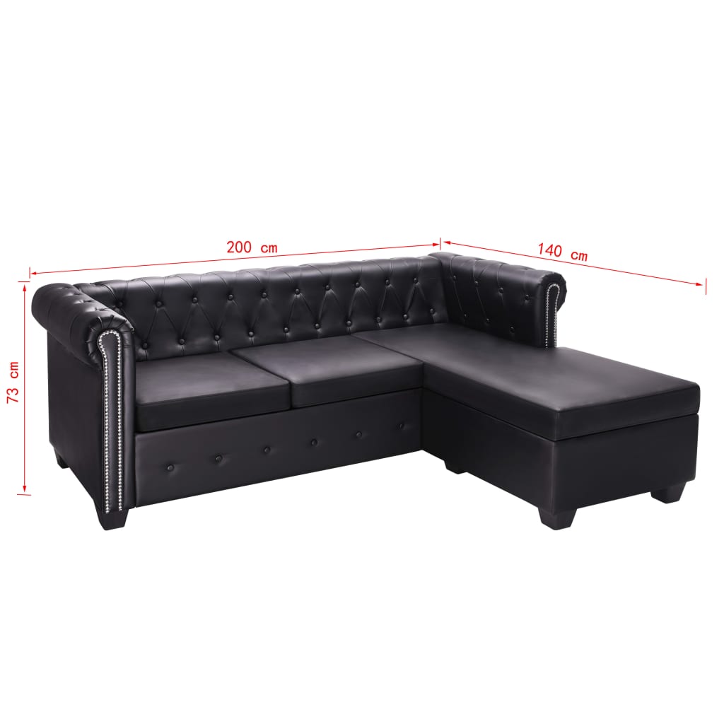 Canapea Chesterfield în formă de L, piele artificială, negru - Lando