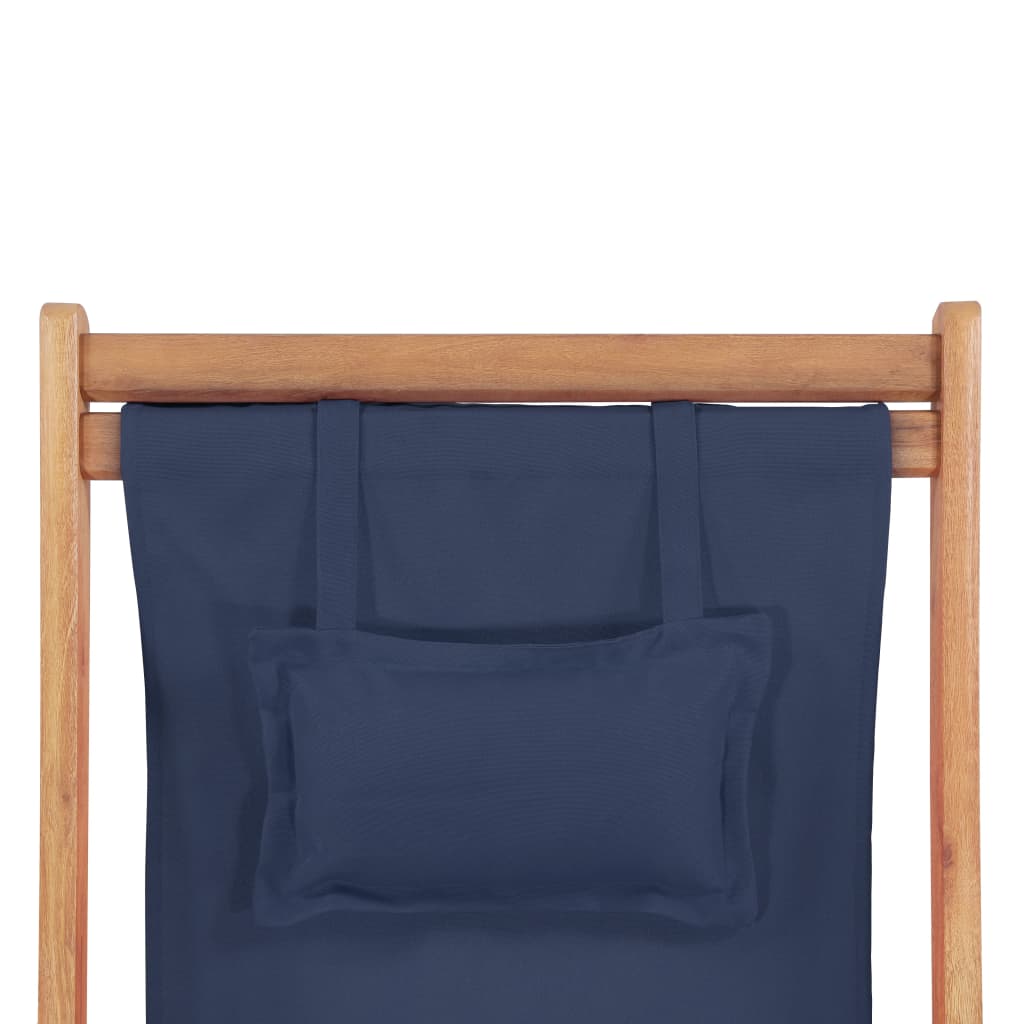 Scaun de plajă pliabil, albastru, textil și cadru din lemn - Lando