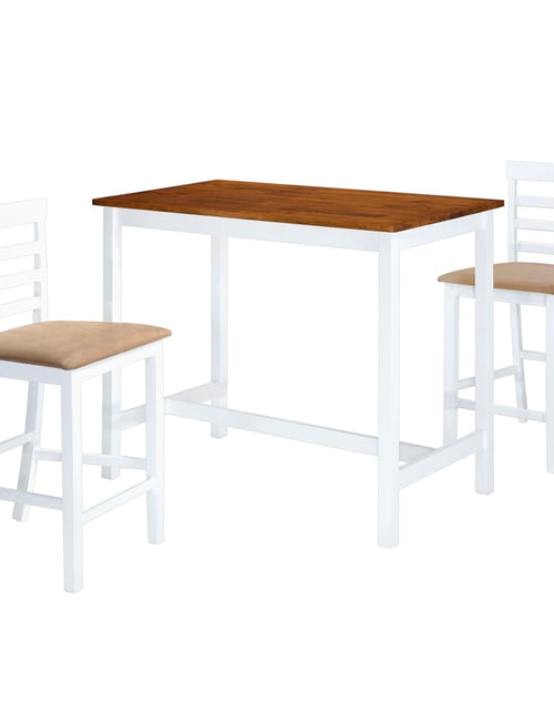 Încărcați imaginea în vizualizatorul Galerie, Set masă și scaune de bar, 3 piese, lemn masiv, maro și alb - Lando
