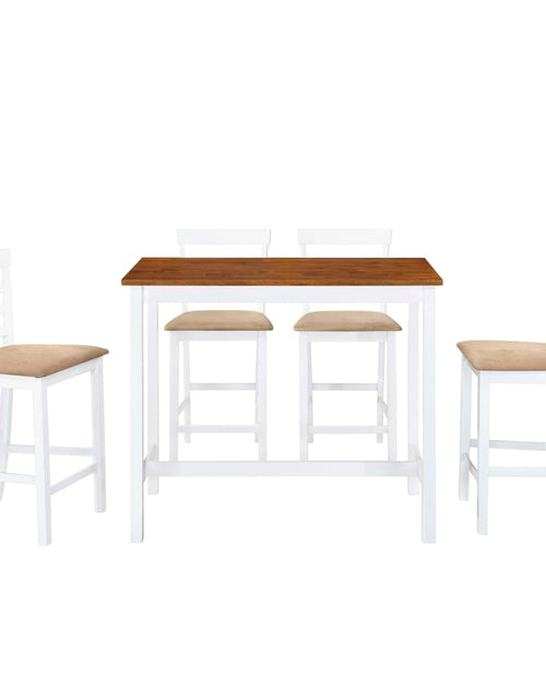 Încărcați imaginea în vizualizatorul Galerie, Set masă și scaune de bar, 5 piese, lemn masiv, maro și alb - Lando
