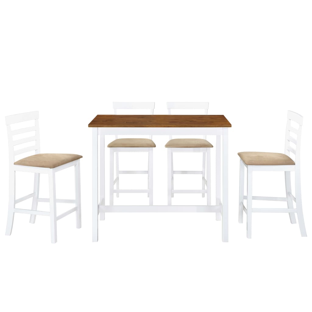 Set masă și scaune de bar, 5 piese, lemn masiv, maro și alb - Lando