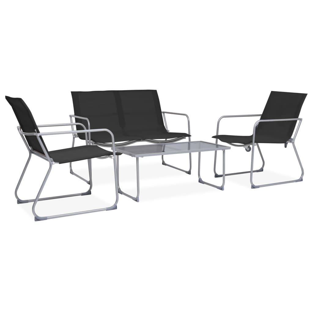 Set mobilier de grădină, 4 piese, negru, oțel și textil Lando - Lando