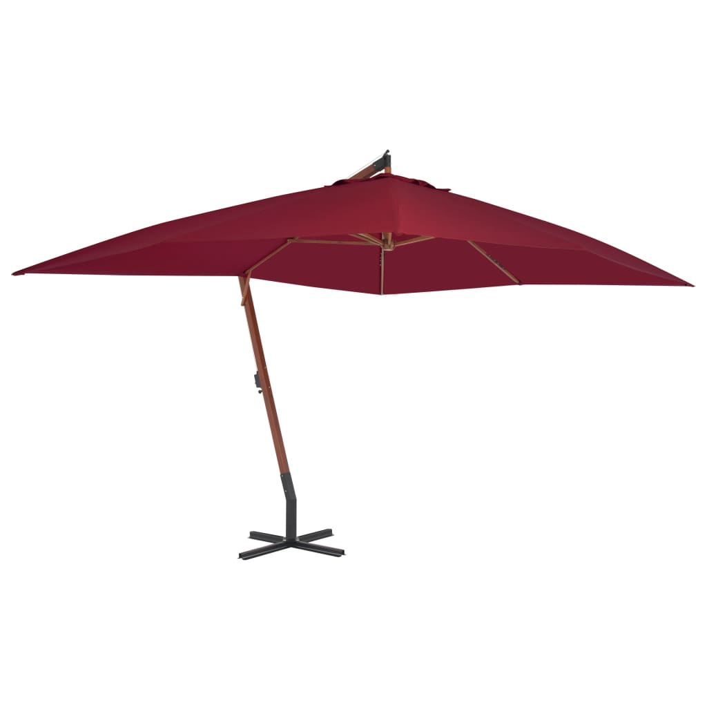 Umbrelă suspendată cu stâlp din lemn, roșu bordo, 400x300 cm Lando - Lando