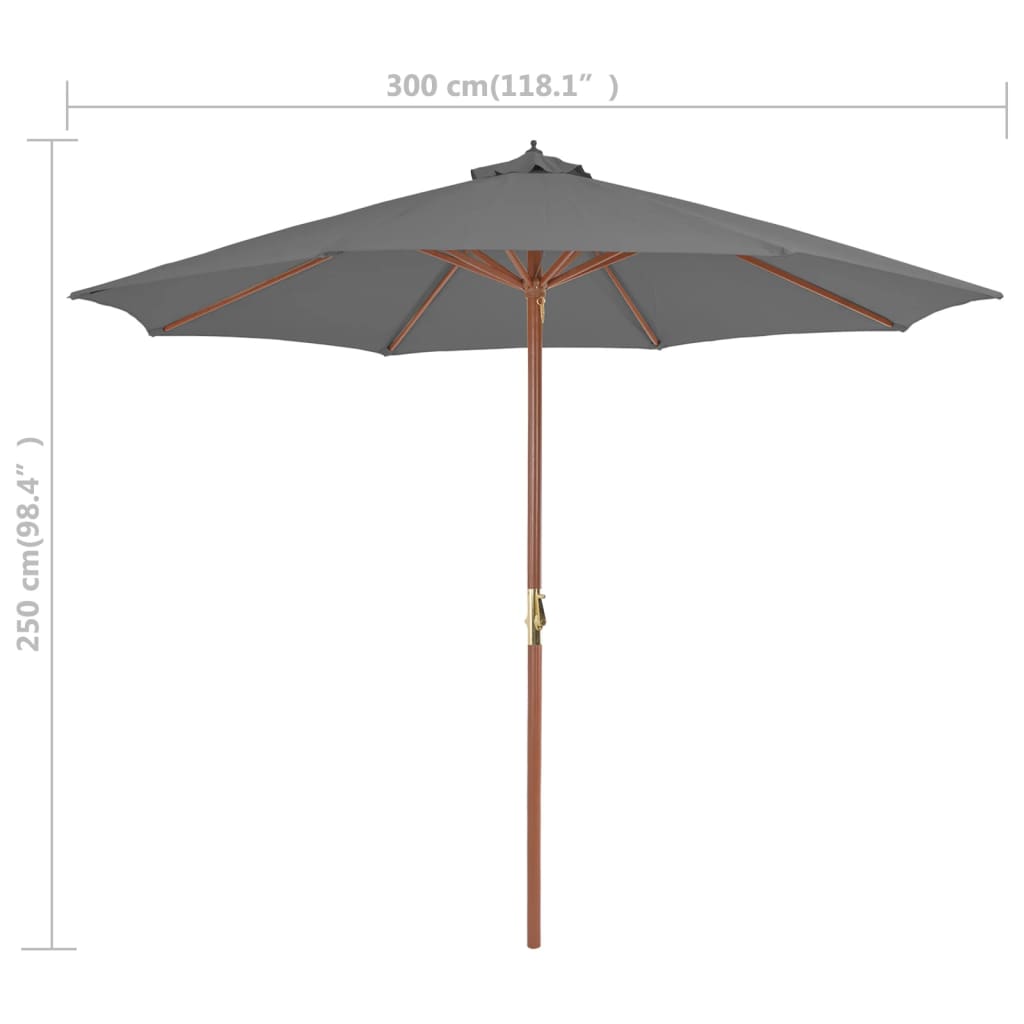 Umbrelă de soare de exterior, stâlp din lemn, 300 cm, antracit - Lando