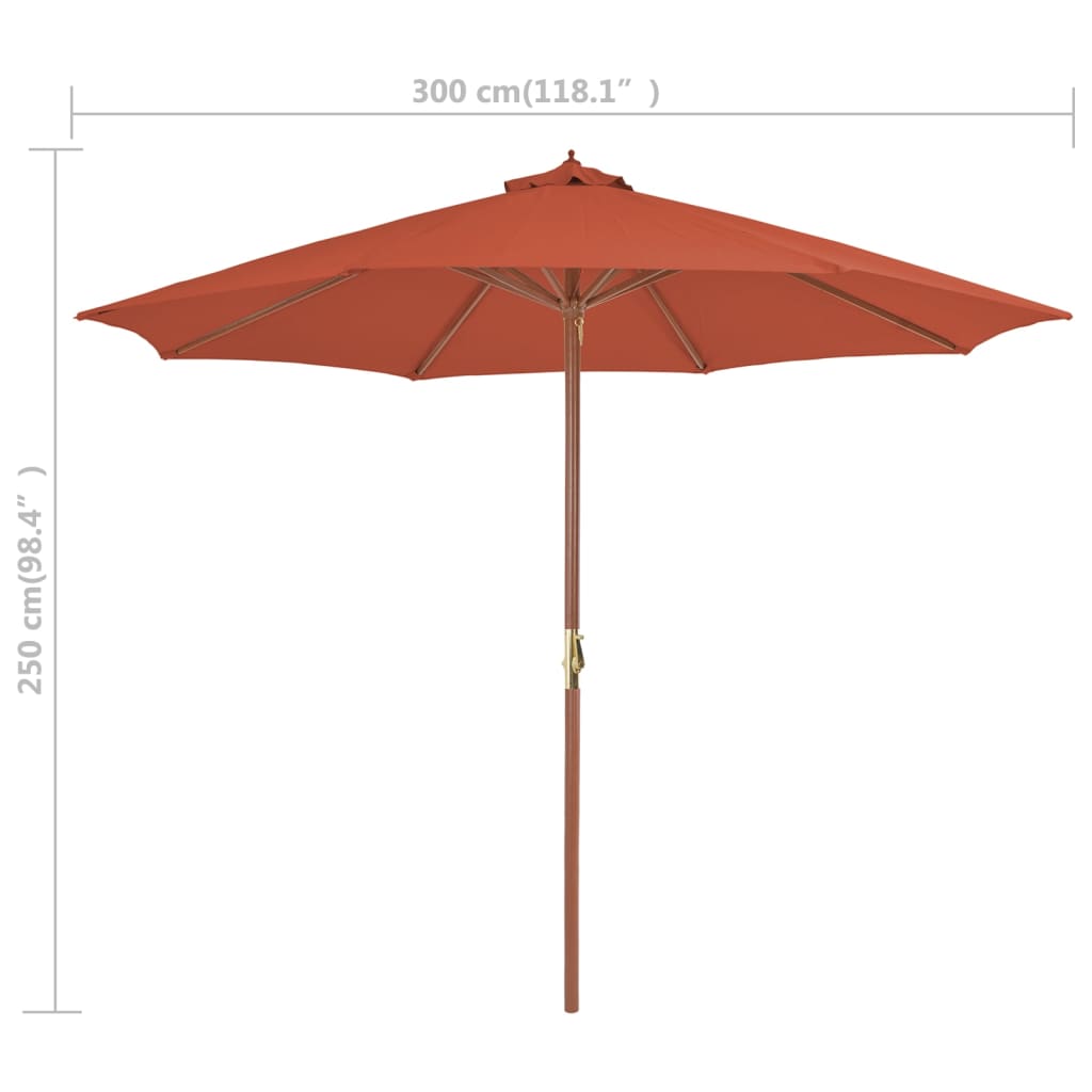 Umbrelă de exterior cu stâlp din lemn, 300 cm, teracotă Lando - Lando