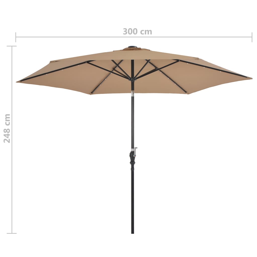 Umbrelă de soare exterior, LED-uri și stâlp oțel, taupe, 300 cm Lando - Lando