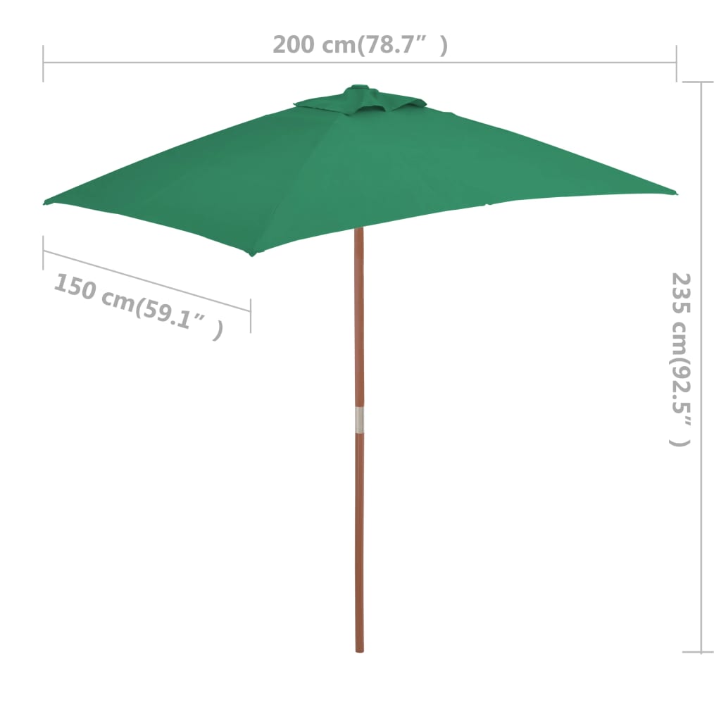 Umbrelă de soare, exterior, stâlp lemn, 150x200 cm, verde Lando - Lando