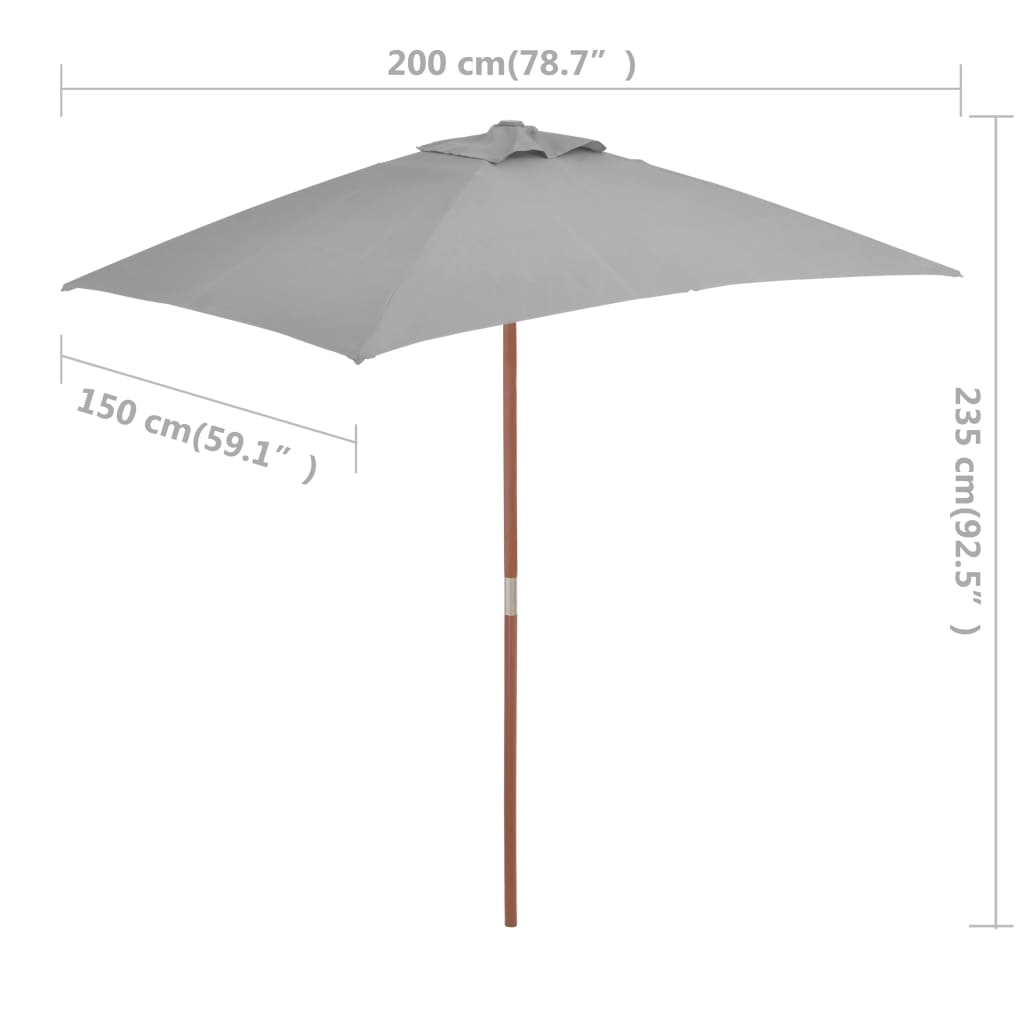 Umbrelă de soare, exterior, stâlp lemn, 150x200 cm, antracit Lando - Lando