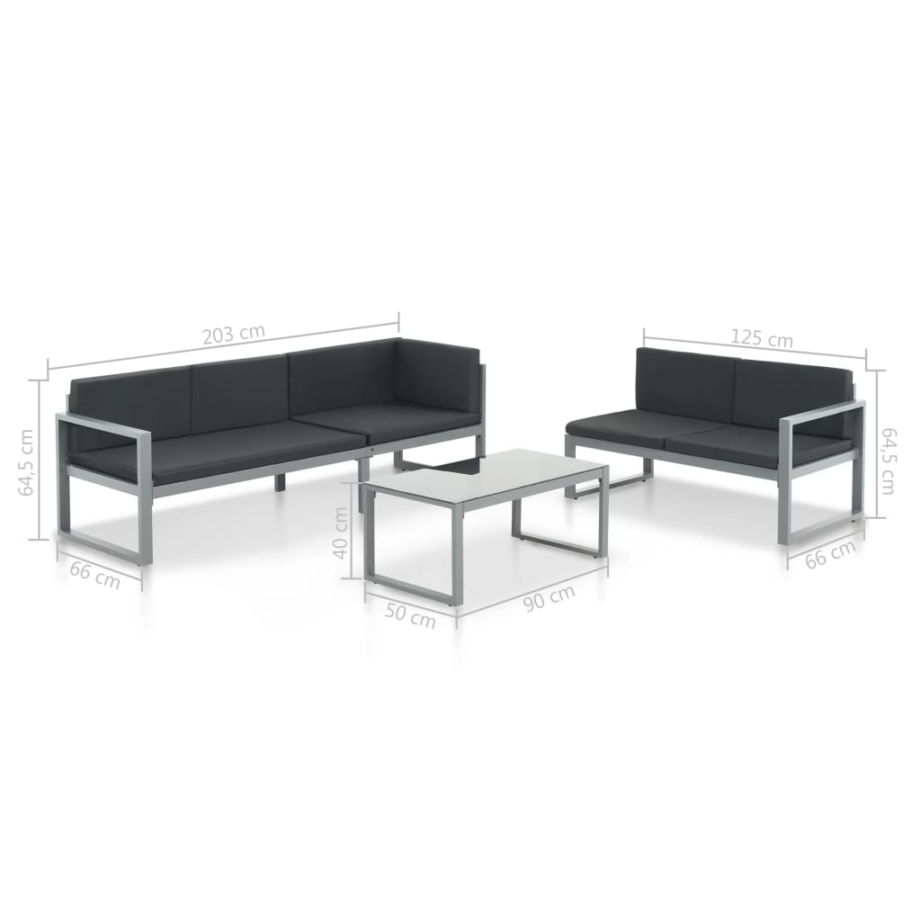 Set mobilier de grădină cu perne 3 piese negru aluminiu Lando - Lando