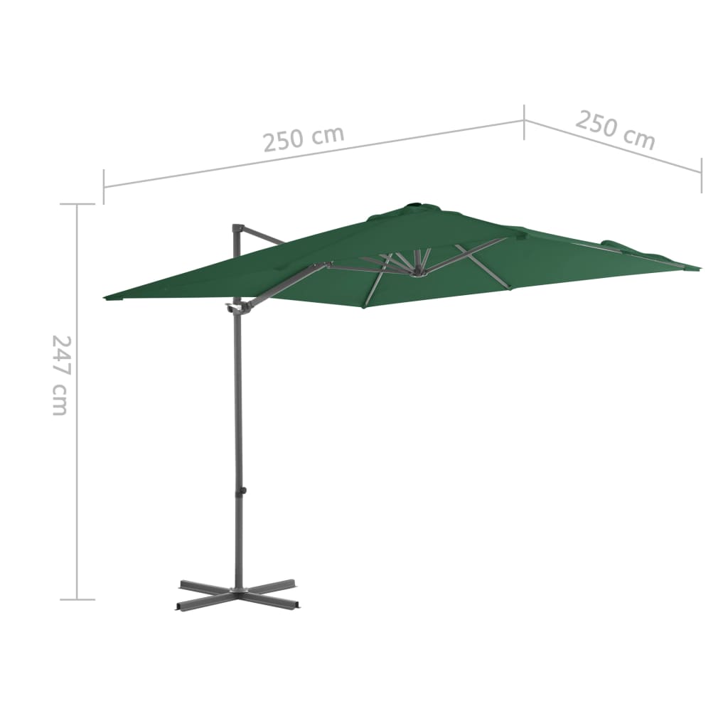 Umbrelă suspendată cu stâlp din oțel, verde, 250 x 250 cm Lando - Lando