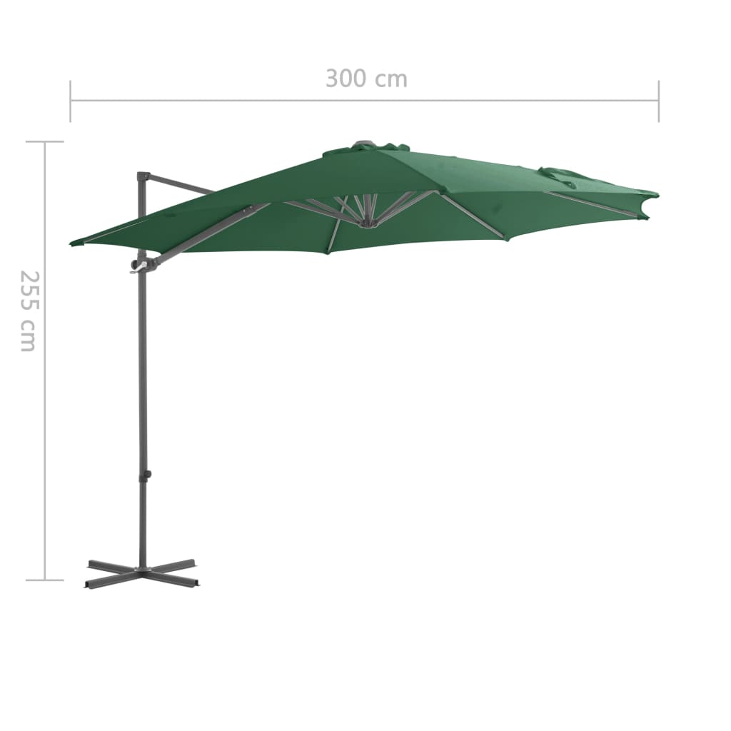 Umbrelă suspendată cu stâlp din oțel, verde, 300 cm - Lando