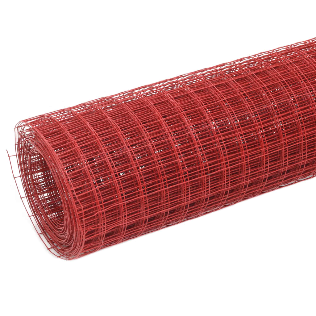 Plasă de sârmă găini, roșu, 25 x 1 m, oțel cu înveliș PVC Lando - Lando