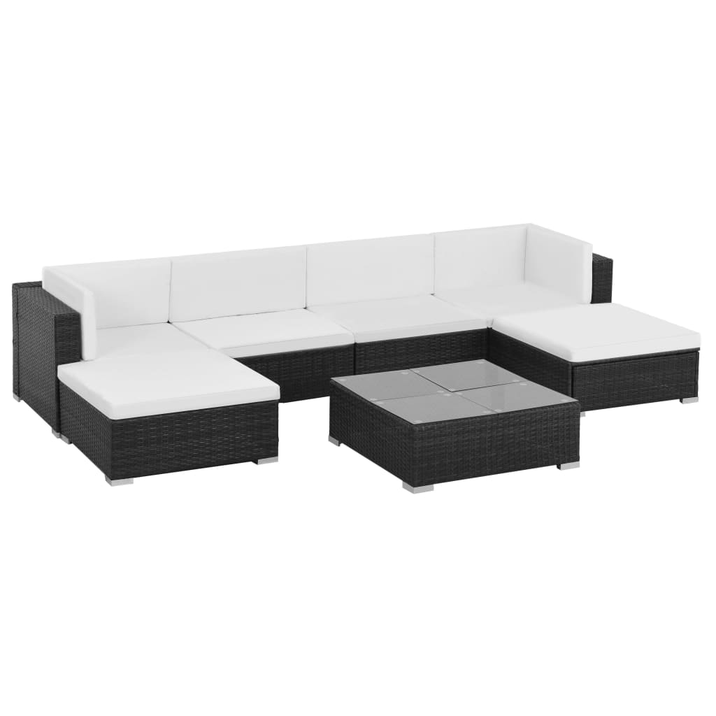 Set mobilier de grădină cu perne, 7 piese, negru, poliratan Lando - Lando