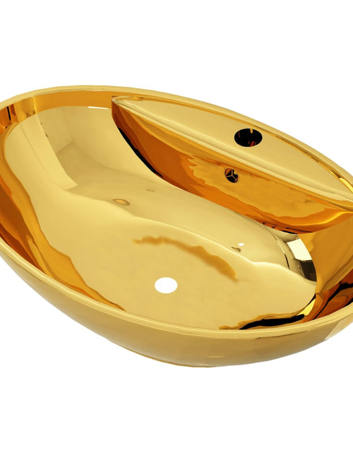 Încărcați imaginea în vizualizatorul Galerie, Chiuvetă cu preaplin, auriu, 58,5 x 39 x 21 cm, ceramică Lando - Lando
