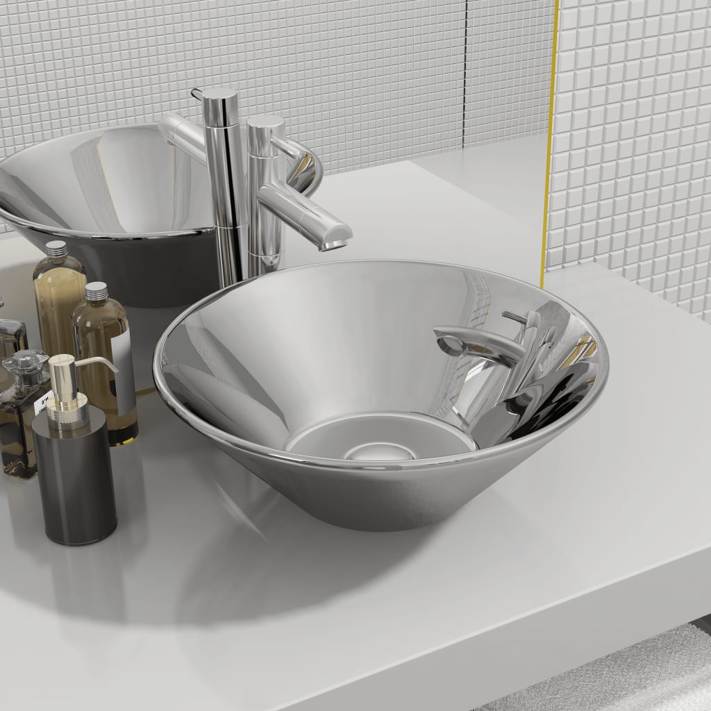 Lando-Chiuvetă de baie, argintiu, 42 x 14 cm, ceramică- mobila