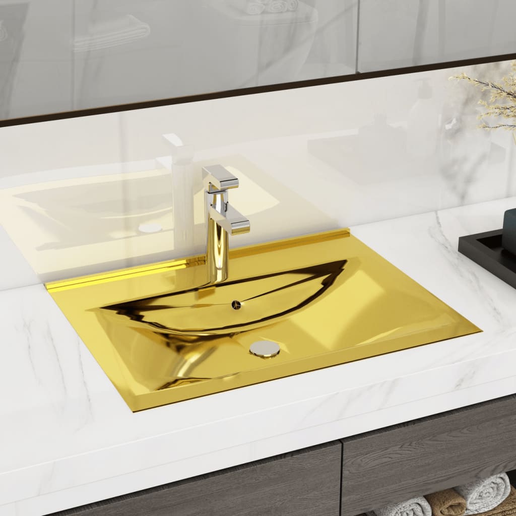 Chiuvetă cu preaplin, auriu, 60x46x16 cm, ceramică Lando - Lando