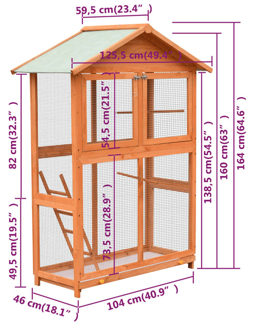 Загрузите изображение в средство просмотра галереи, Colivie de păsări, 125,5x59,5x164 cm, lemn masiv de pin și brad - Lando
