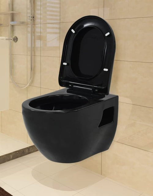 Загрузите изображение в средство просмотра галереи, Vas de toaletă suspendat cu rezervor încastrat, negru, ceramică - Lando

