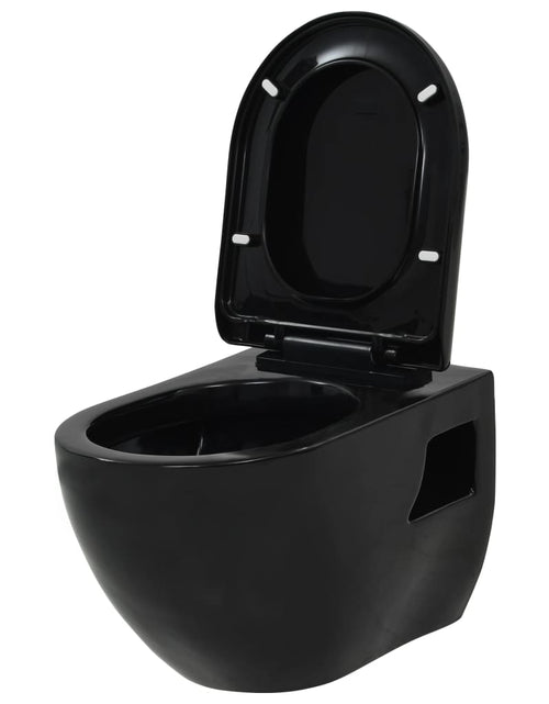 Încărcați imaginea în vizualizatorul Galerie, Vas de toaletă suspendat cu rezervor încastrat, negru, ceramică - Lando
