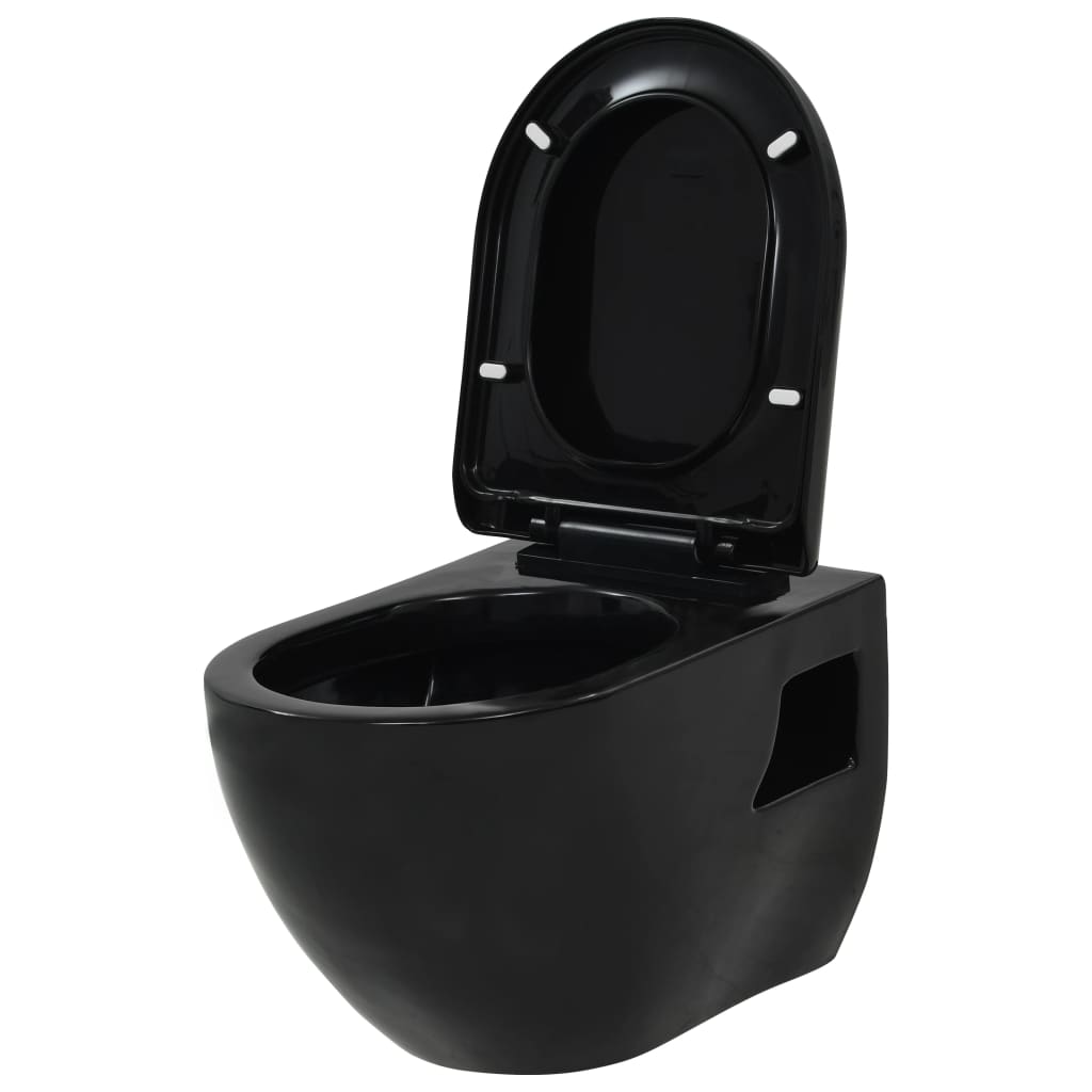 Vas de toaletă suspendat cu rezervor încastrat, negru, ceramică - Lando
