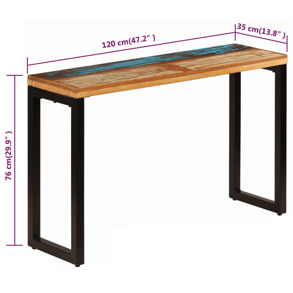 Masă consolă, 120x35x76 cm, lemn masiv reciclat și oțel Lando - Lando