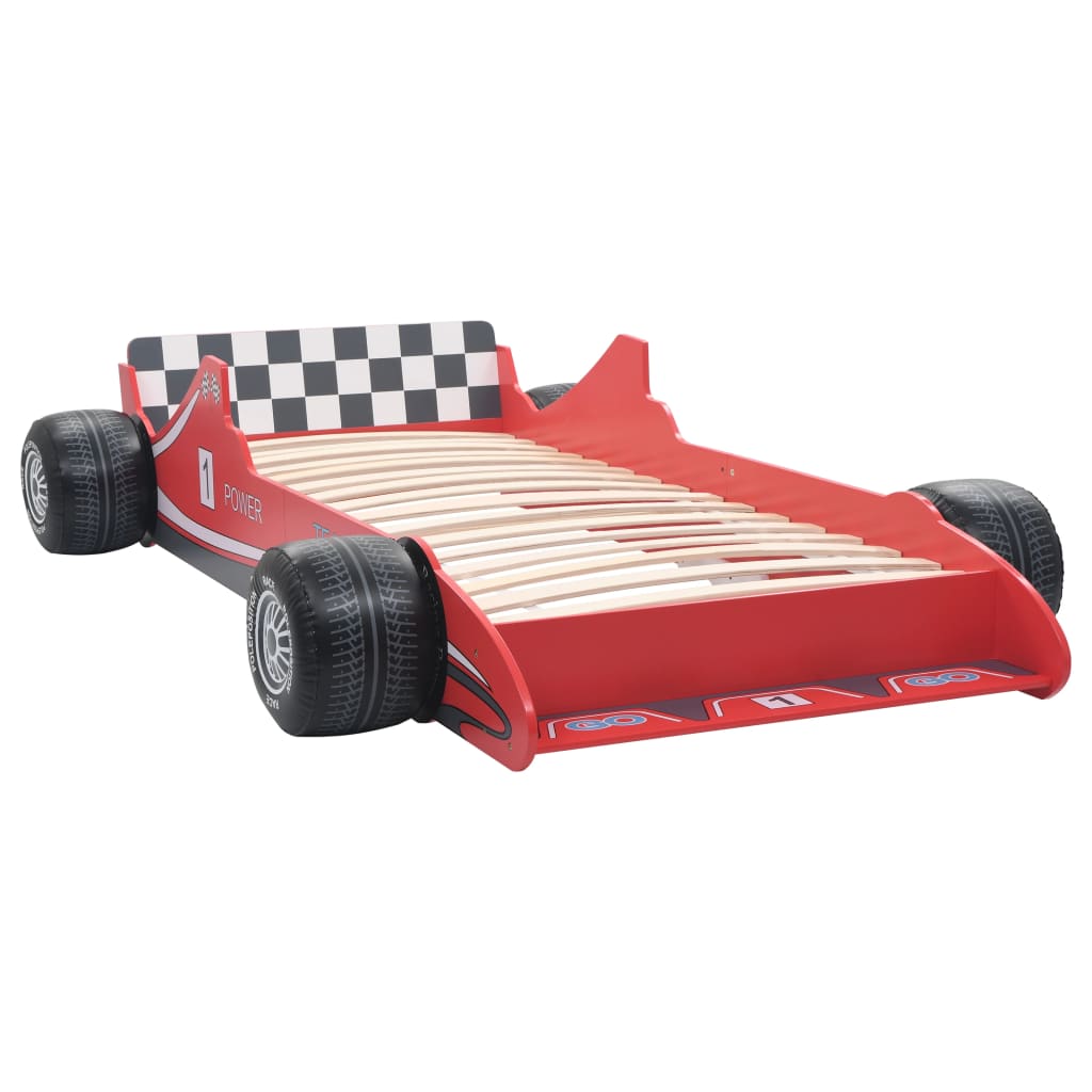 Pat pentru copii mașină de curse, roșu, 90 x 200 cm - Lando