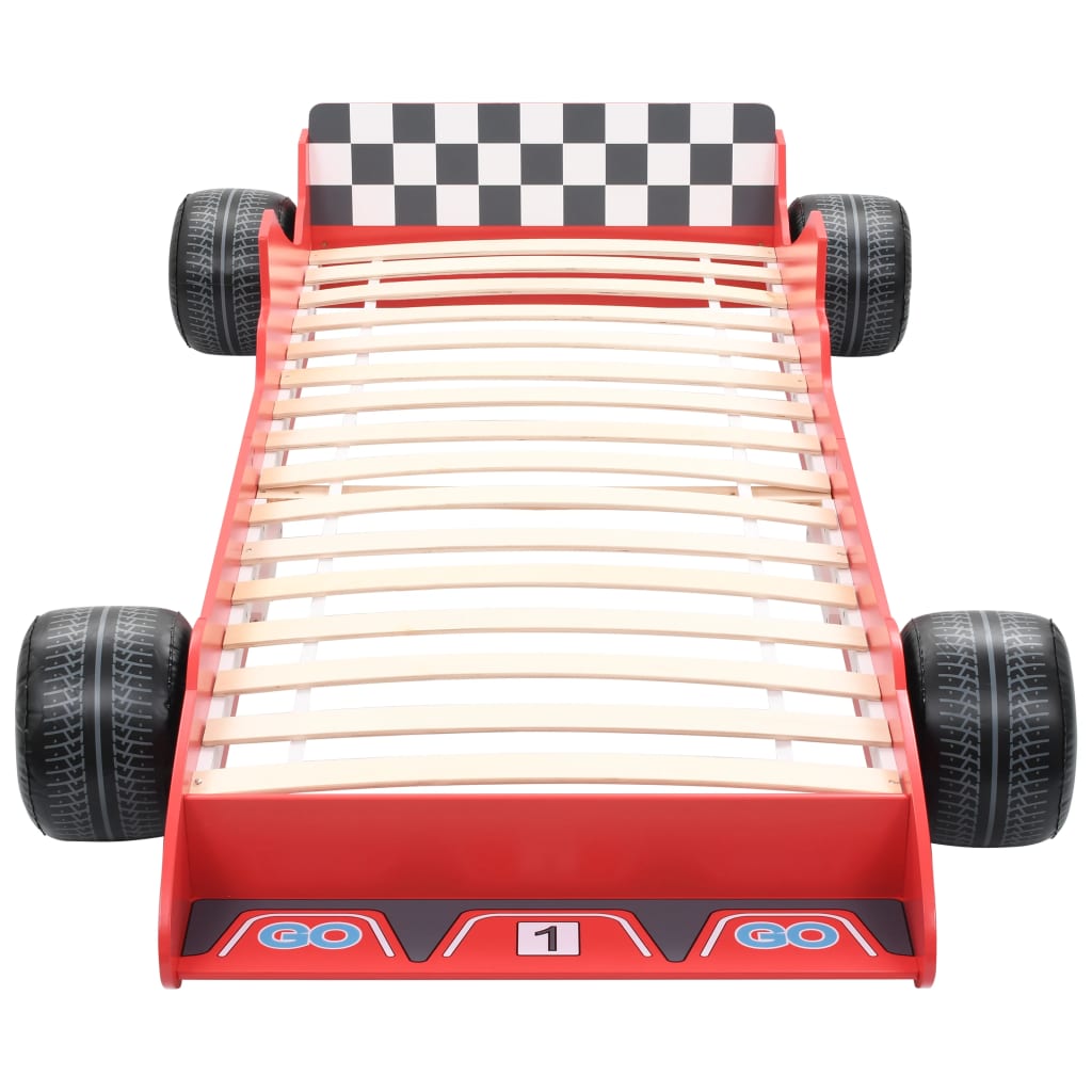 Pat pentru copii mașină de curse, roșu, 90 x 200 cm - Lando