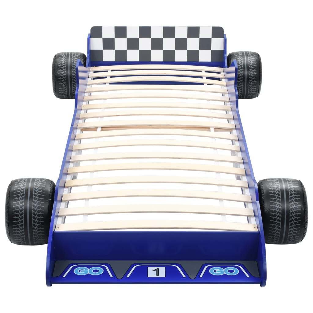 Pat pentru copii mașină de curse, albastru, 90 x 200 cm - Lando
