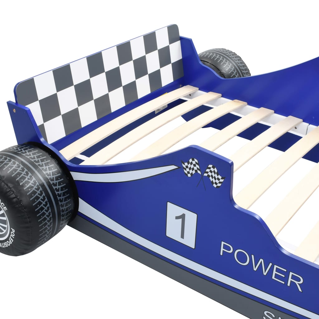 Pat pentru copii mașină de curse, albastru, 90 x 200 cm - Lando