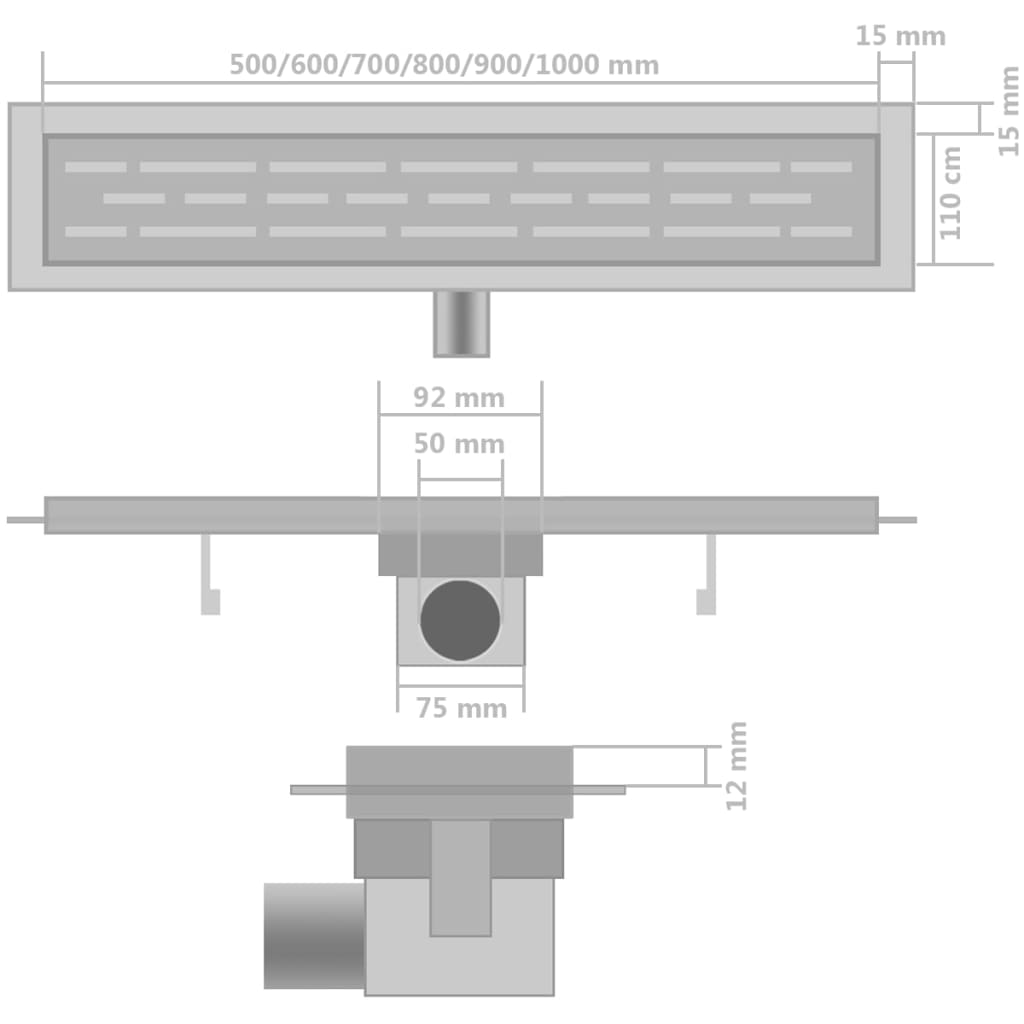 Rigolă liniară de duș, 2 buc. 830x140 mm oțel inoxidabil, linii Lando - Lando