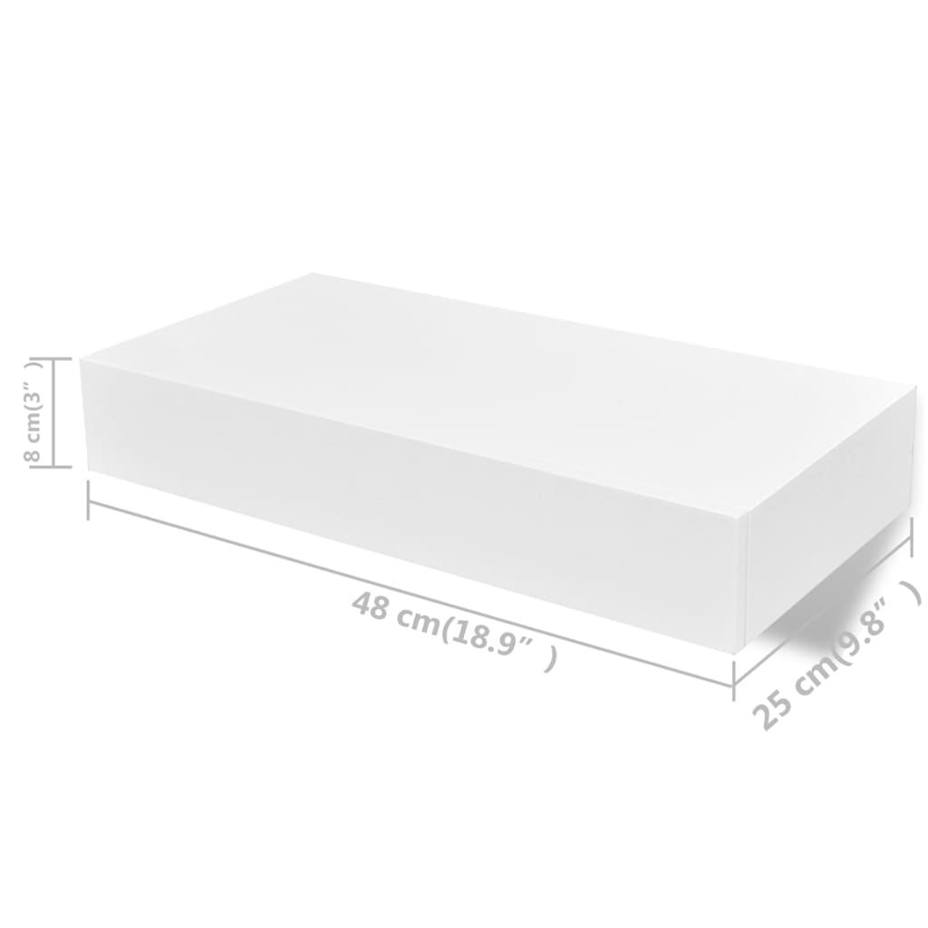 Rafturi de perete suspendate cu sertare, 2 buc., alb, 48 cm - Lando