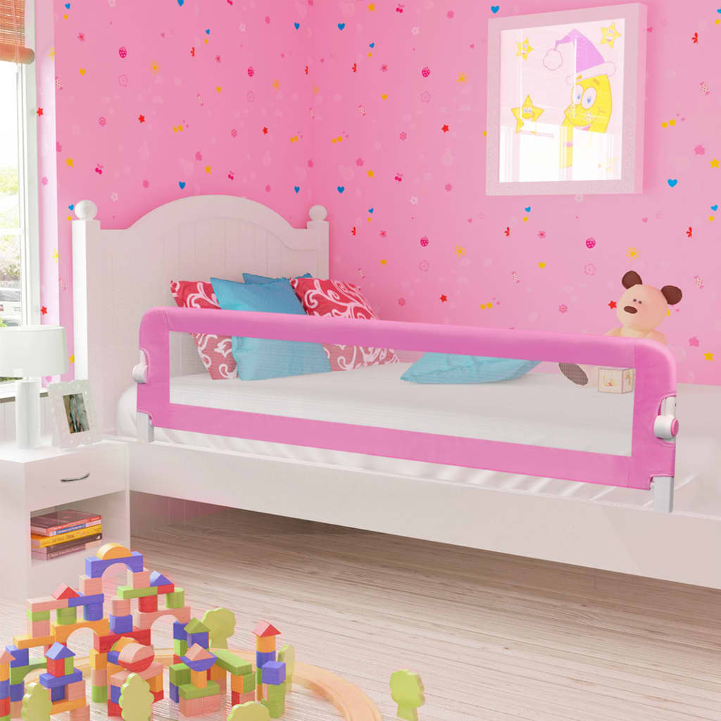Balustradă de protecție pat copii, roz, 180x42 cm, poliester Lando - Lando