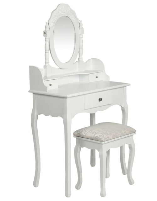 Загрузите изображение в средство просмотра галереи, Masă de toaletă cu oglindă și taburet, alb - Lando
